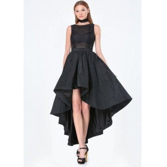 BEBE Women's Black Nelly Geo Mesh Hi-lo Prom Dress Size 00